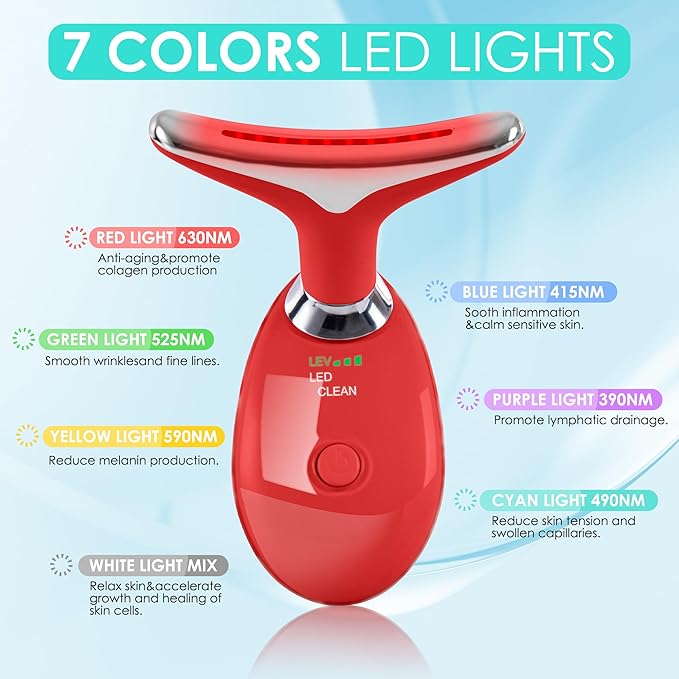 Facial Massager Red-Light-Therapy-for-Face and Neck, Face 𝖲 culpting Wand with 7 Color (Bright Red)-StrideForce Fitness