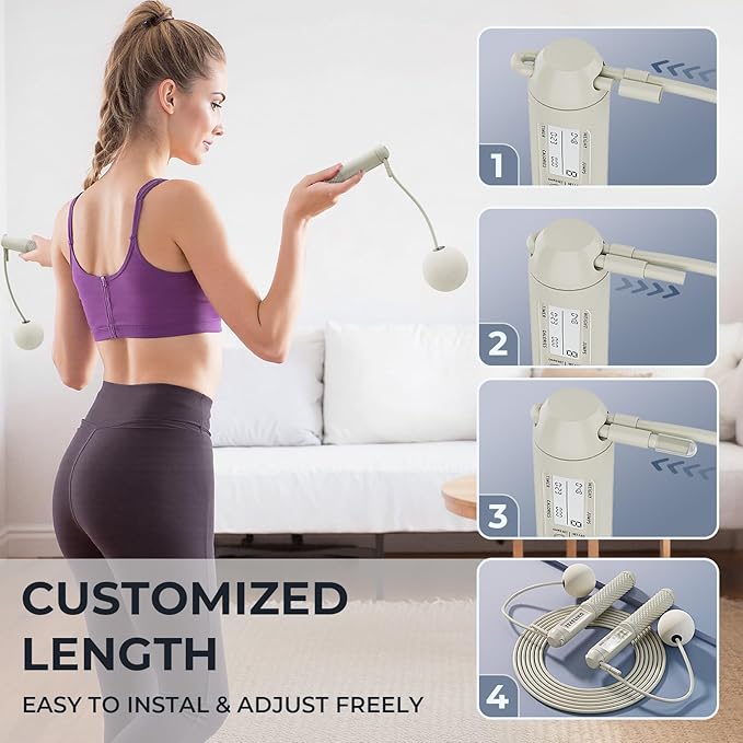 Smart Jump Rope with LED Display and Jump Counter, Weighted Cordless Design for Home Gym & HIIT, Adjustable Steel Wire for Fitness, Tracks Jumps, Calories & Time, for Men, Women & Kids-StrideForce Fitness