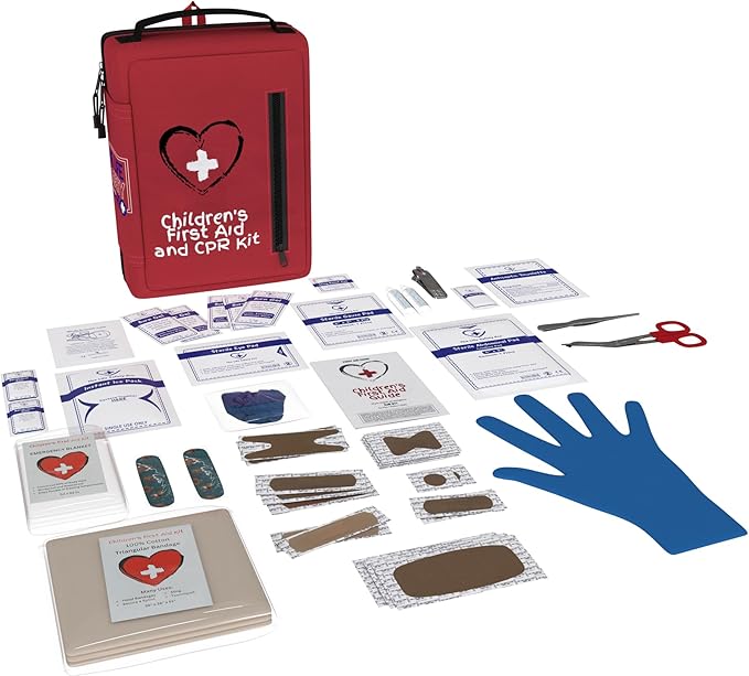 Portable First Aid Kit for Kids with CPR Shield - Ideal for Home, Car, School, Camping, and as a Travel First aid kit. Latex-Free Bandages – Children First Aid Guide by The Life Safety Pro-StrideForce Fitness
