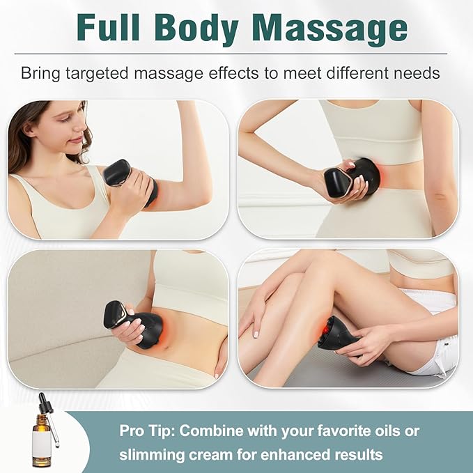 Rotary Abdominal Massager with Heat & Red Light, Handheld Cordless Stomach Massager for Digestion, Cellulite Reduction, Body Sculpting - Portable Lymphatic Drainage Tool for Belly, Legs, Thighs