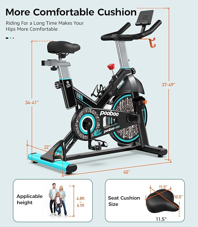 pooboo Exercise Bike, Adjustable Magnetic/Brake Pad Resistance Silent Belt Drive, Indoor Cycling Bike for Home Cardio, Fitness Stationary Bike with 350lbs/300lbs Weight Capacity &Upgraded Version Seat-StrideForce Fitness