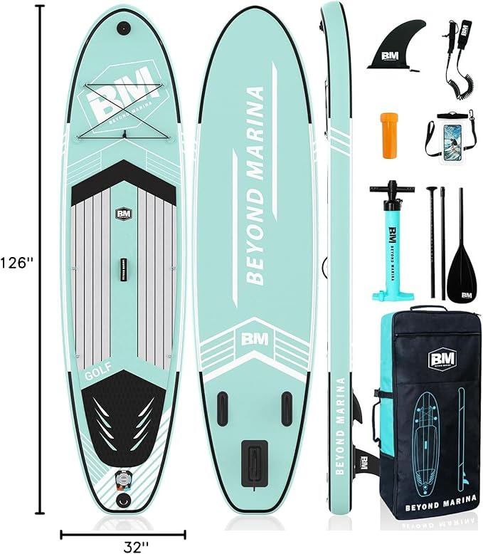 BM Paddle Board Inflatable Stand Up Paddle Board, SUP Paddleboard for Adult, Premium Accessories | Non-Slip EVA Deck & Foam Handles, Camera Mount, Double Action Pump, 85L Travel Backpack-StrideForce Fitness
