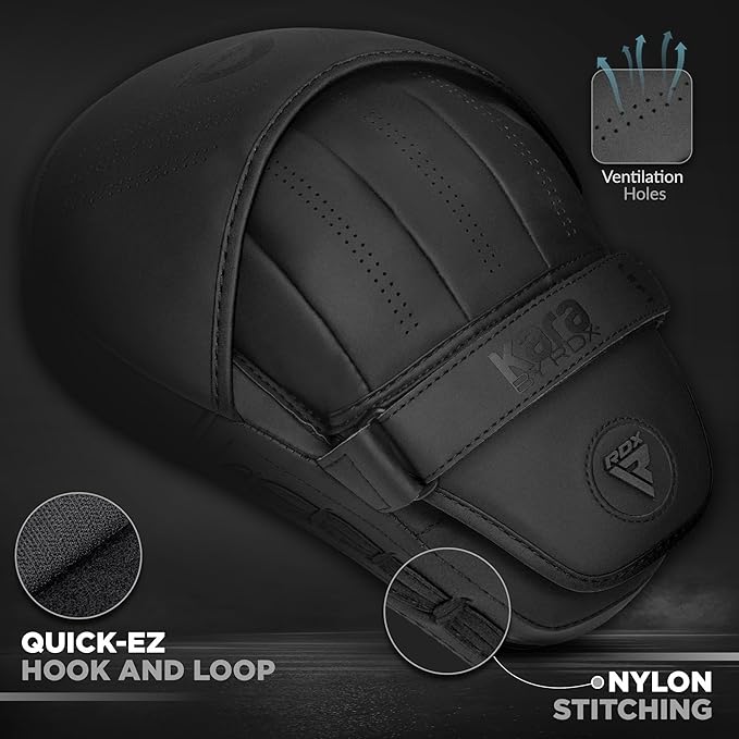 RDX Boxing Pads Curved Focus Mitts, Maya Hide Leather Kara Hook and jab Training Pads, Adjustable Strap Ventilated, MMA Muay Thai Kickboxing Coaching Martial Arts Punching Hand Target Strike Shield-StrideForce Fitness