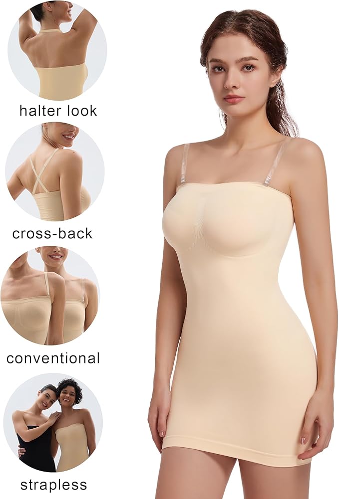 SHAPERX Strapless Shapewear Dress for Women Tummy Control Seamless Full Body Shaper Slip with Removable Straps-StrideForce Fitness