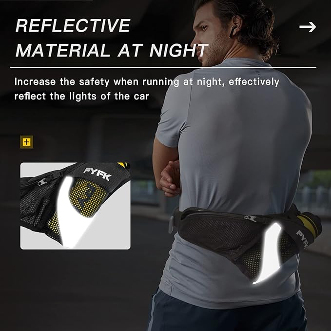 PYFK Running Belt Hydration Waist Pack with Water Bottle Holder for Men Women Waist Pouch Fanny Bag Reflective-StrideForce Fitness