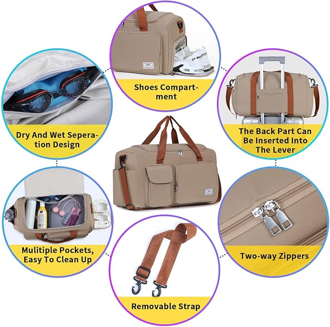 FIORETTO Women's Gym Duffle Bag with Shoes Compartment, 37L Capacity, Ideal for Travel, Gym, Sports, Duffel, Weekender-StrideForce Fitness