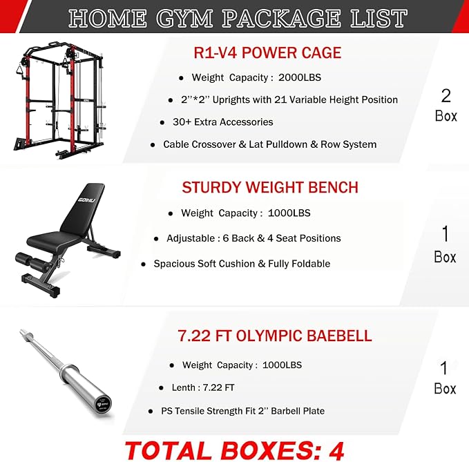 R1-V4 Power Cage Rack, 2000LB Squat Rack with Cable Crossover System, Multi-Function Weight Cage, Home Gym Workout Machine with More Training Attachments-StrideForce Fitness