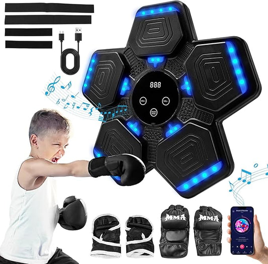 Music Boxing Machine, Bluetooth Music Punching Machine with Gloves, Electronic LED Boxing Training Equipment Wall Mounted, 9 Modes & 9 Speeds, Boxing Target for Home, Office, Gym-StrideForce Fitness
