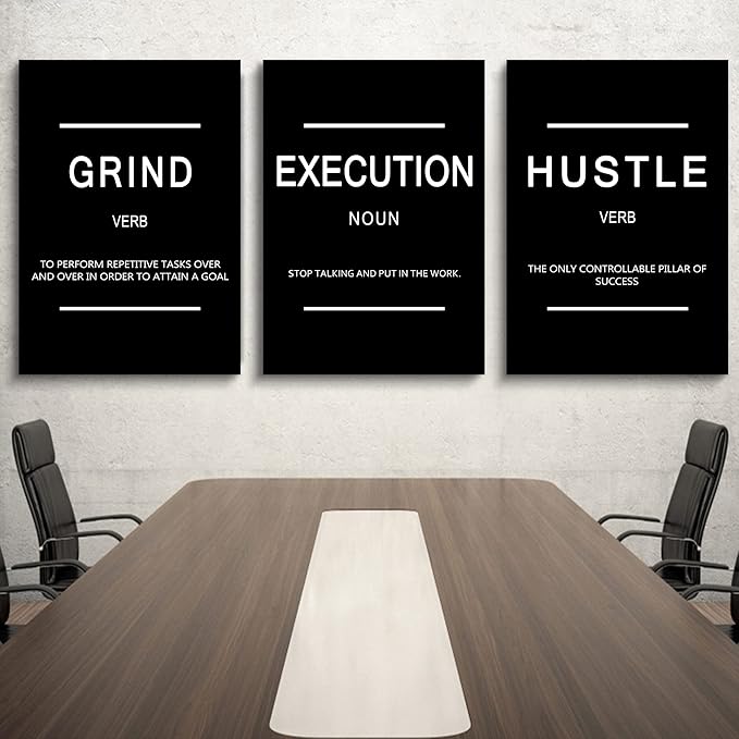 Framed Canvas Wall Art Success Quote, Office Wall Art, Black Large Poster, Positive Motivational Set of 3 Prints, Execute Failure Definition, Inspirational Print (B-3pcs,24x36inchx3pcs)-StrideForce Fitness