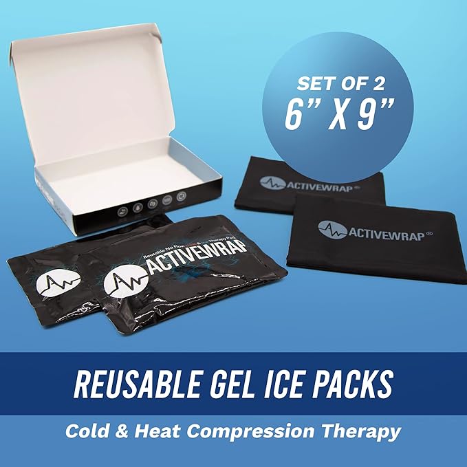ActiveWrap - Ice Pack for Injuries Reusable Gel Packs, Hot Cold Packs First Aid, Pain Management, Injury Recovery, Ice Compress with Individual Pack Covers, Elbow, Medium, 6 x 9 inches-StrideForce Fitness