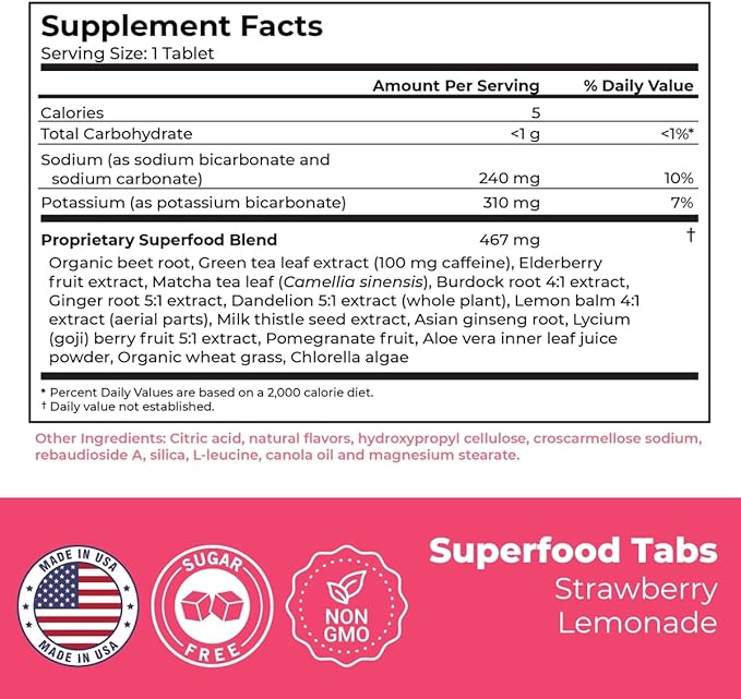 Superfoods Company Detox Cleanse Drink - Supplement for Women & Men - Support Healthy Weight, Digestive Health, Cravings & Bloating Relief - Strawberry Lemonade Flavor [30 Tablets]-StrideForce Fitness