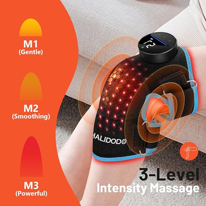 HALIDODO Red Light Therapy & Vibration Massage Knee Brace - Wireless Rechargeable Controller, 660nm&850nm Red Light Therapy Heated Device for Knee/Joint/Elbow/Shoulder Pain Relief, Blue.-StrideForce Fitness