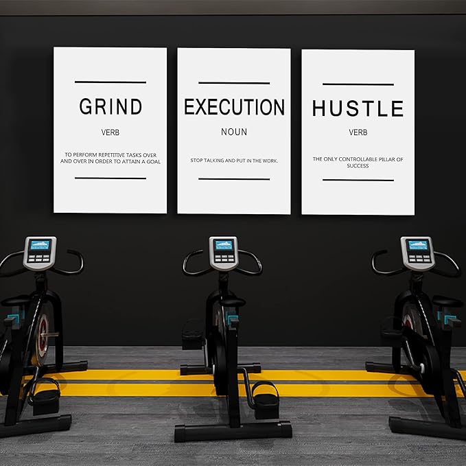Framed Canvas Wall Art Success Quote - Office Wall Art, White Large Poster, Positive Motivational Set of 3 Prints, Execute Grand Hustle Poster, Inspirational Print (C-3pcs,20x30inchx3pcs)-StrideForce Fitness