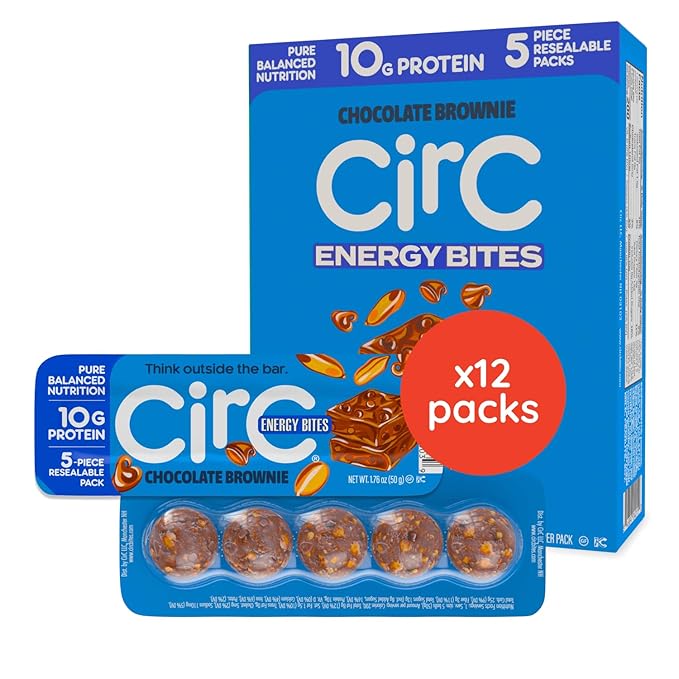 CirC Energy Bites - 12 Pack Chocolate Brownie Gluten Free Protein Balls - 10g Protein, Whole Grains, Nuts & Fruit - Portable Healthy Snacks for Adults & Kids, 5 Piece Resealable Packs-StrideForce Fitness