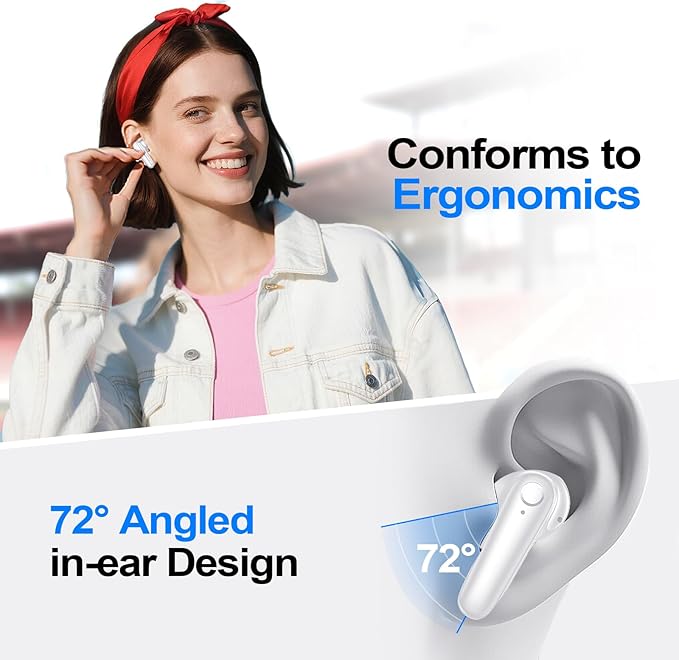 kurdene Wireless Earbuds Bluetooth 5.4 Headphones 60H Playtime Deep Bass Stereo Ear Buds with Mic Comfort Lightweight in Ear Earphones for Workout/Running White-StrideForce Fitness