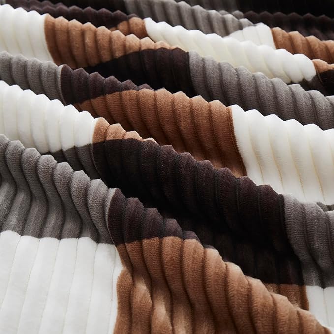 PU MEI Sherpa Blanket Full/Queen Plaid Thick Bed Blanket, 90”*80” Super Soft Flannel Fuzzy Fleece Reversible Velvet Plush Warm Blanket for Couch (Brown-Check, 80"*90")-StrideForce Fitness