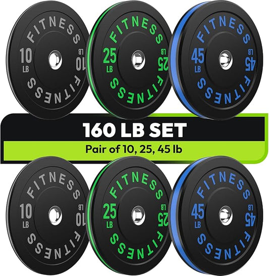 Rubber Weight Plates, Olympic Bumper Plate Set 2-Inch, 45/100 / 160/190 / 260/300 lb Barbell Weights for Home Gym, Colored Standard Strength Training Plates for Weightlifting-StrideForce Fitness