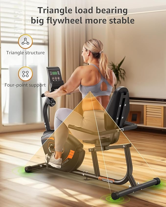 JEEKEE Recumbent Exercise Bike for Seniors,Stationary Bikes for Home, 300LB Capacity & 16 Levels Magnetic Resistance, Heart Rate Handle-StrideForce Fitness
