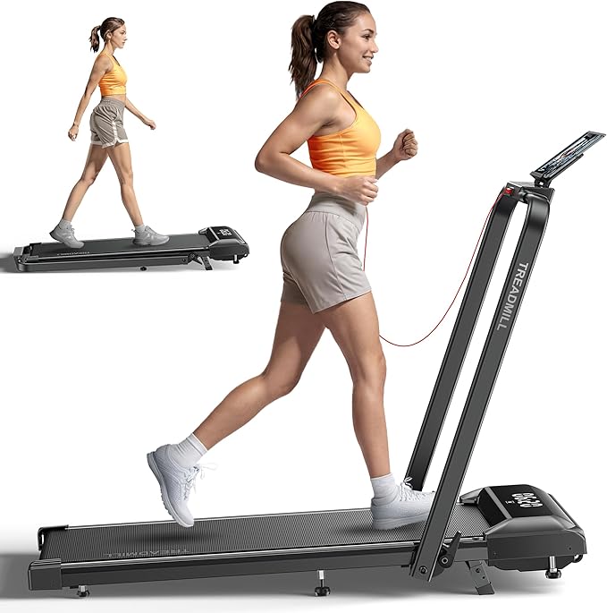 Walking Pad Treadmill with Incline, 2 in 1 Foldable Treadmills for Home Small Office, 300lbs Portable Compact Under Desk Treadmill with App, Remote Control and LED Display-StrideForce Fitness