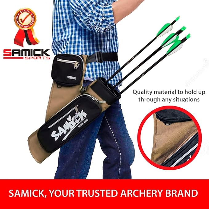 Archery Arrow Quiver - Adjustable Waist Hanged Quiver with 3 Removable Tubes & Pockets for Archery Arrows Case & Equipment - Ideal for Hunting & Target Practice - Right Handed Only-StrideForce Fitness