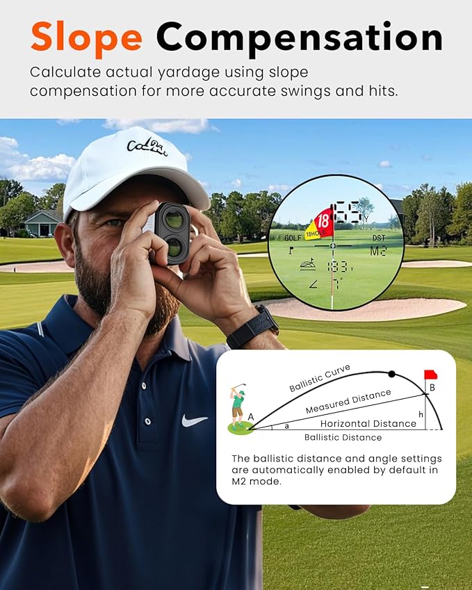 Golf Rangefinder with Slope - 1300/1500 Yards Laser Range Finder for Golf & Hunting, 7X Magnification, High-Precision Flag Locking Vibration, Rechargeable, IP54 Waterproof, Built-in Magnetic Strip-StrideForce Fitness