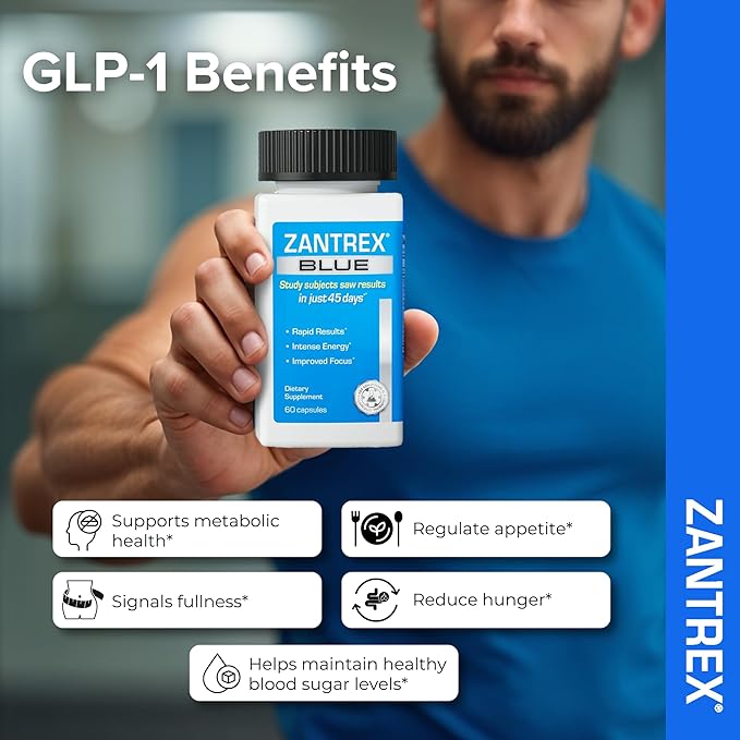 Zantrex Blue Energy & Thermogenesis Boost Energy | Weight Management Supplement for Appetite Control, Increased Calorie Burn and Supports GLP-1 Levels | 60 Capsules-StrideForce Fitness