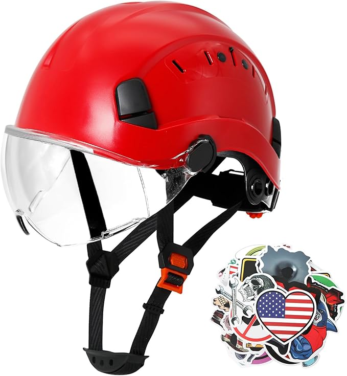 AOLAMEGS Hard Hats Construction OSHA Approved - ANSI Z89.1 Red Safety Hardhats, High Impact ABS Hardhat, Adjustable Vented Construction Worker Hat with Clear Visor, Cascos de Construccion-StrideForce Fitness