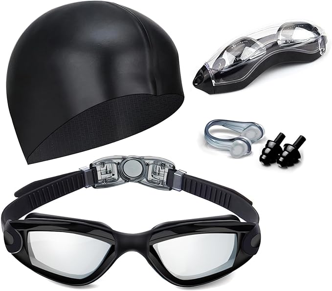 Swim Goggles Swimming Goggles No Leaking with Nose Clip, Earplugs, Swim Cap and Case for Men Women-StrideForce Fitness