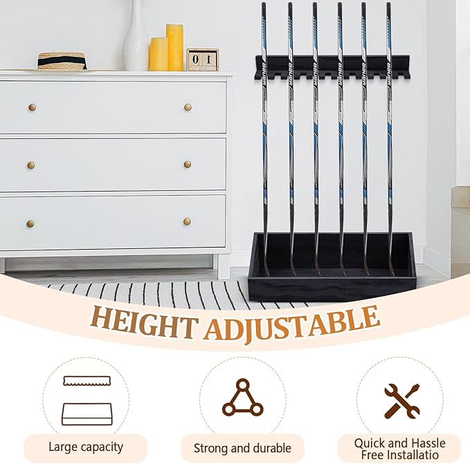 Leinuosen Hockey Stick Holder Wall Mounted and Vertical 2 in 1 Wooden Ice Hockey Rack Organizer Storage and Display Large Capacity Organizer Holds up to Sticks for Player Gifts-StrideForce Fitness