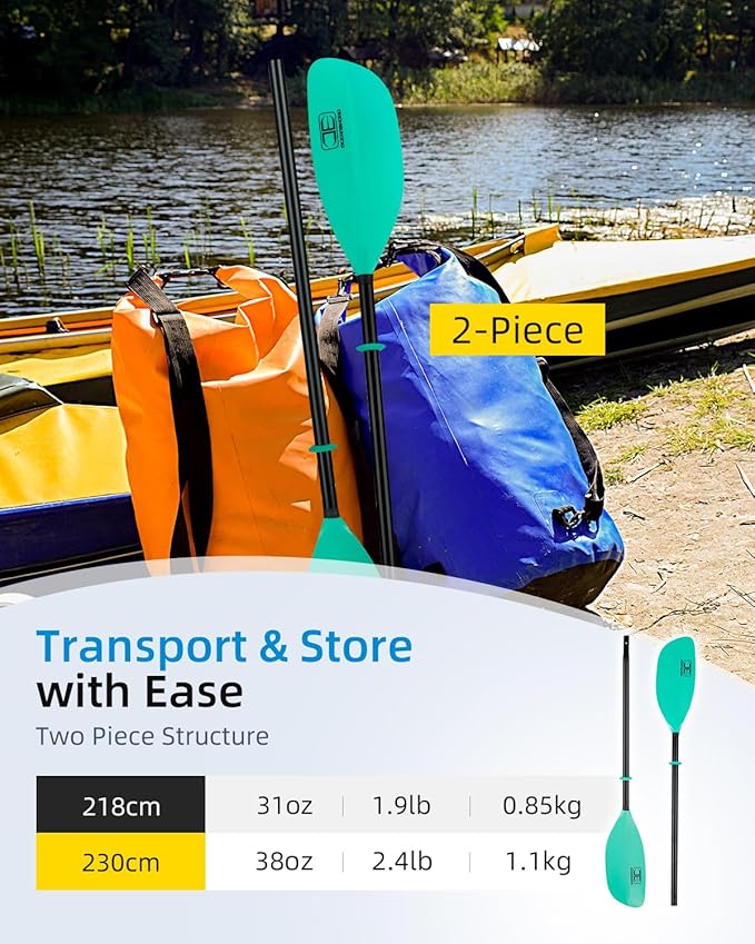 OCEANBROAD Kayak Paddle 86in/218cm, 90.5in/230cm Alloy Shaft 2-Piece Floatable Kayak Oar for Kayaking Canoeing Boating-StrideForce Fitness