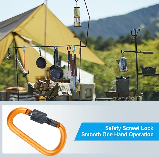 10 Pack Aluminum D Ring Key Rings Hiking Clips Locking Carabiner for Hiking Camping Fishing and Outdoor Use，Clips with Screw Gate Multicolored-StrideForce Fitness