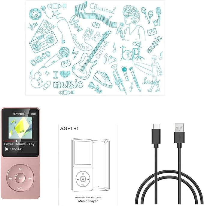 AGPTEK A02PL 64GB MP3 Player, 70 Hours Playback Lossless Sound Music Player, Supports up to 128GB(Rose Gold)-StrideForce Fitness