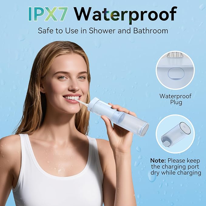 Mini Water Flosser for Teeth,Travel Dental Flosser Picks, Portable Oral Irrigator with Telescopic Water Tank, 5 Modes IPX7 Waterproof Tooth Flosser for Brace, Sensitive Teeth, with Storage Bag