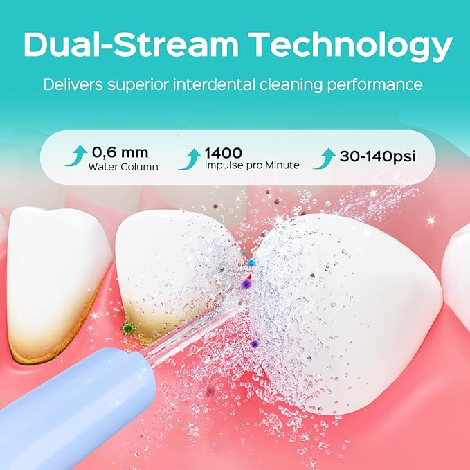 COSLUS Portable Water Flosser for Teeth: 4 Modes & 5 Intensity Levels Professional Electric Dental Pick for Sensitive Gums, Braces & Orthodontic - Cordless for Travel Use, for Adults, BPA-Free, Blue