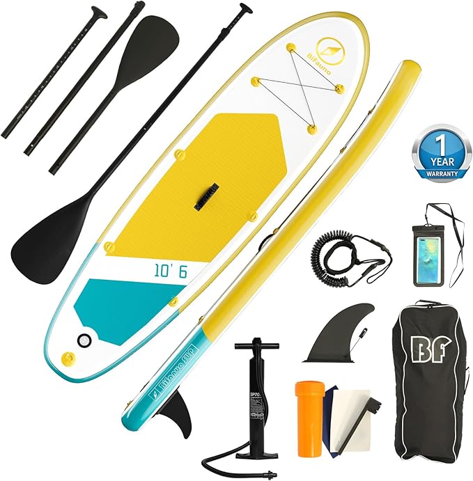 Inflatable Stand Up Paddle Board with SUP Accessories & Backpack. Paddle Boards for Adults. Non-Slip Deck, Wide Stance, Bottom Fin, Double Action Pump.-StrideForce Fitness