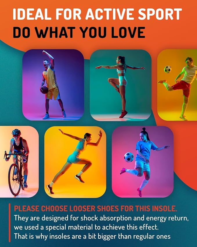 Sport Shock Absorbing Insoles - Athletic Shoe Cushioning Inserts for Men and Women - Ideal for Active Sports Running Training Hiking - Neutral Arch Good for Sneakers Shoes, XL-StrideForce Fitness