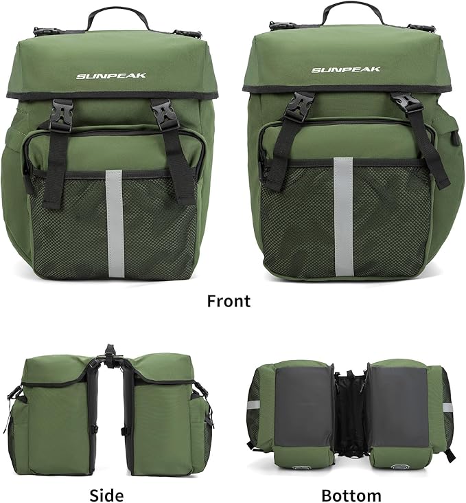 Bike Bag Accessories Panniers for Bicycle Rear Rack Bag 45L Waterproof Mountain Electric Bike Saddle Bag for Cycling Traveling Commuting Green-StrideForce Fitness