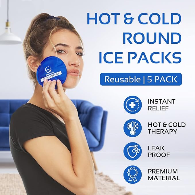 Reusable Round Hot and Cold Gel Ice Packs for Injuries | Cold Compress, Ice Pack, Cold Pack, Gel ice Pack, Cold Packs for Injuries | 5 Pack-StrideForce Fitness