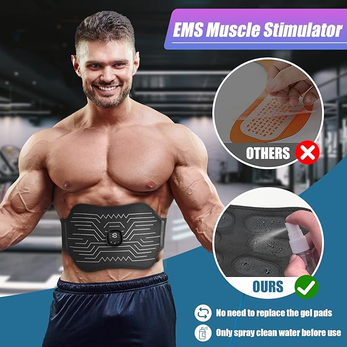 FDA Cleared - Abs Stimulator Muscle Toner, EMS Muscle Stimulator, Fitness Belt Ab Workout Equipment Black White-StrideForce Fitness