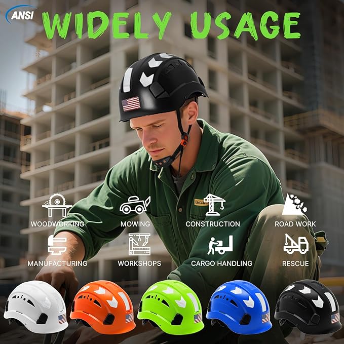 AOLAMEGS Construction Safety Hard Hat - ANSI Z89.1 Type Ι OSHA Approved Safety Helmets with Chin Straps Lightweight Reflective Vented ABS Hard Hats For Men Women Industrial Workwear 6-point Suspension-StrideForce Fitness