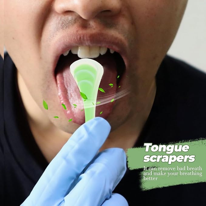 Silicone Tongue Scraper Double-Sided Tongue Cleaner for Adults Oral Care Tool Breath Freshening Portable Handheld Mint Green
