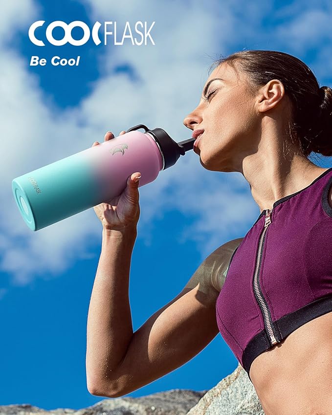 40 oz Insulated Water Bottle with Straw&3 Lids, Coolflask Stainless Steel Metal flask Wide Mouth for Sports or Office, Non-BPA Keep Cold Up to 48 Hrs or Hot Up to 24 Hrs, Bubblegum Princess-StrideForce Fitness