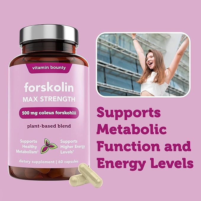 Vitamin Bounty Forskolin Maximum Strength for Weight Loss - Natural Coleus Forskohlii Root Extract Supplement - 20% Standardized Forskolin Powder - Weight Management Support - 60 Capsules-StrideForce Fitness