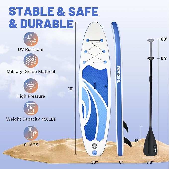 10' Inflatable Stand Up Paddle Board, Ultra-Light Wide Yoga Board for All Skill Levels with Premium SUP Paddleboard Accessories, 84L Waterproof Bag, Non-Slip Comfort Deck for Youth & Adults-StrideForce Fitness