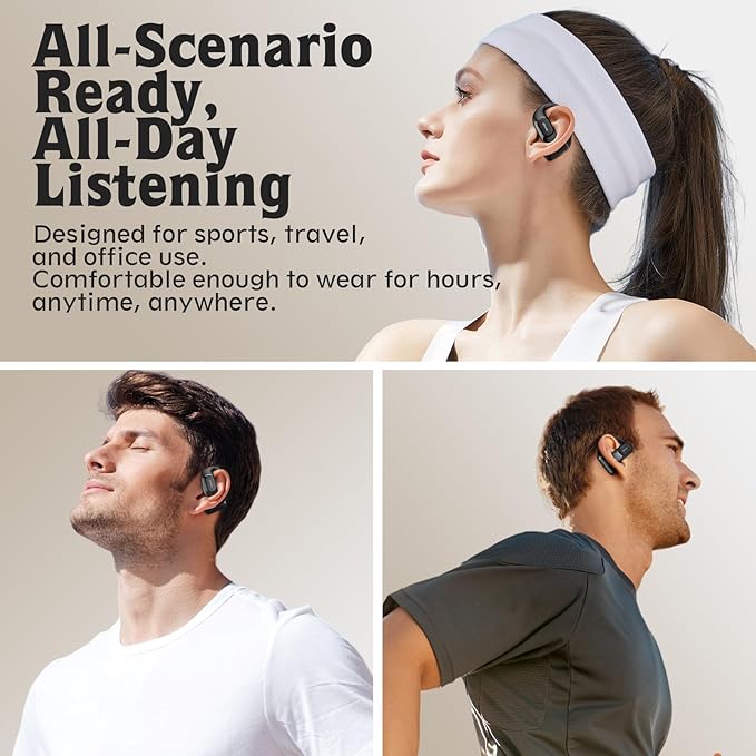 Open Ear Headphones,Over Ear Earbuds with Ergonomic Earhook,Bluetooth Headphones 5.4 with Smart Digital Display,40H Playtime,IPX6 Waterproof,Touch Control Operate Fit Cycling,Running,Workout(Black)-StrideForce Fitness