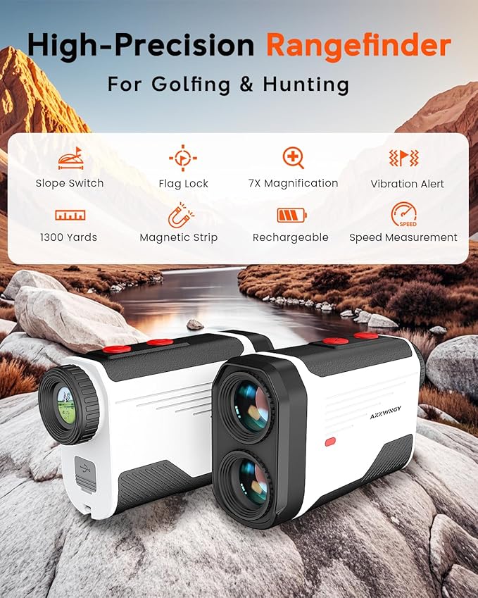 Golf Rangefinder with Slope - 1300/1500 Yards Laser Range Finder for Golf & Hunting, 7X Magnification, High-Precision Flag Locking Vibration, Rechargeable, IP54 Waterproof, Built-in Magnetic Strip-StrideForce Fitness