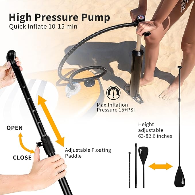 Inflatable Stand Up Paddle Board: Uboway Inflatable Kayak Paddle Board with Premium SUP Accessories, Non-Slip Comfort Deck with Backpack, Bonus Dry Bag & Hand Pump, Sup Board for Yoga Fishing Surf-StrideForce Fitness