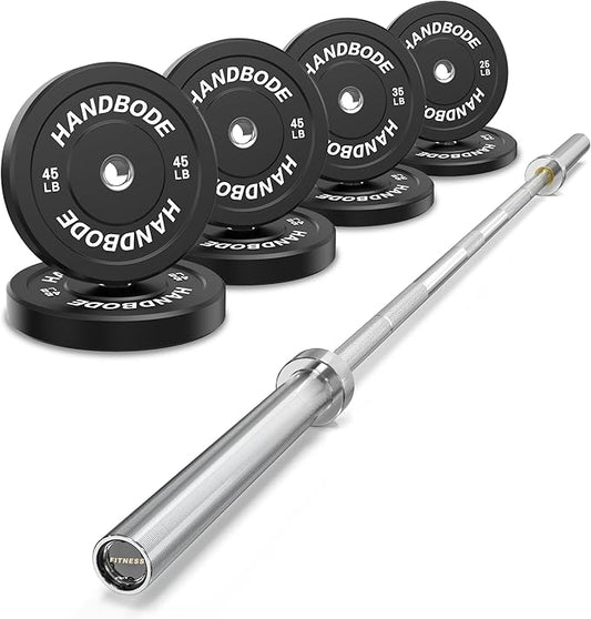 Olympic Bumper Plates Set 2 Inch, 10-55 lbs Rubber Weight Plates with 45 lb (20kg) Black/Silver Barbell, Strength Training & Weight Lifting for Home Gym-StrideForce Fitness