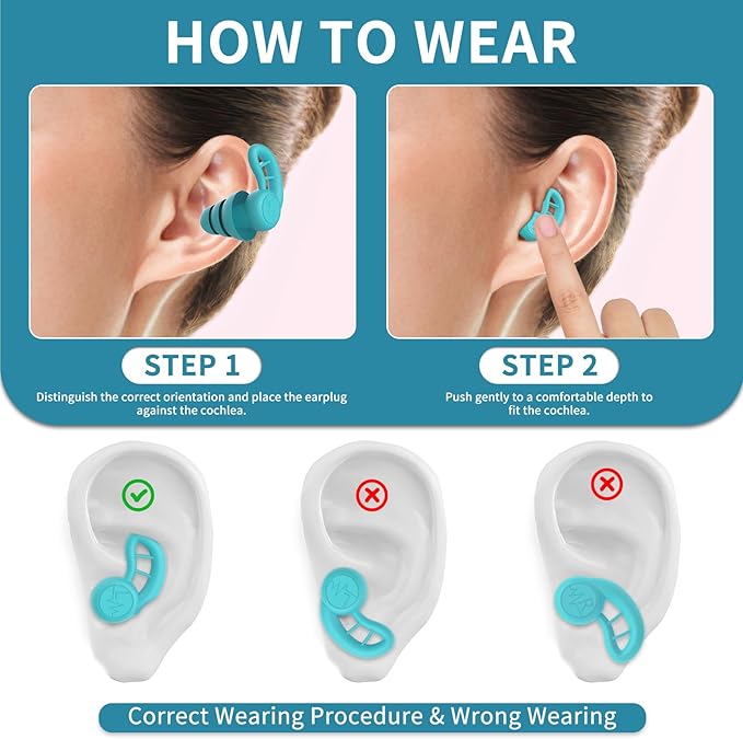 Swimming Ear Plugs for Adults, 6 Pairs Reusable Silicone Waterproof Colorful Swim Earplugs for Swimming Showering Snorkeling Surfing and Water Sports, Water Ear Plugs for Men and Women-StrideForce Fitness