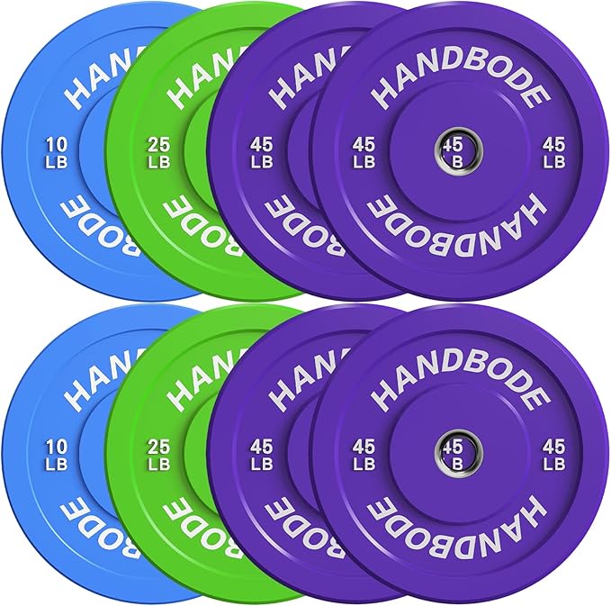 Colored Bumper Weight Plates Olympic Weight Plate Set 2-Inch, 10/15/20/25/35/45/55 lb Barbell Weight Plates Set for Home Gym, Rubber Strength Training Weights Plates for Weight Lifting-StrideForce Fitness